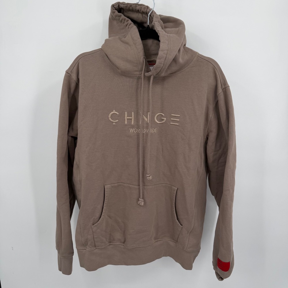 CHNGE Worldwide Mens L Hoodie Jacket Taupe Brown Organic Cotton‎ Heavy Pullover